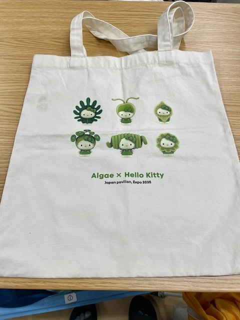 関西万博とキティーのコラボトートバッグに付いたシミがキレイに落ちた染み抜きクリーニング事例(４，９５０円税込）2025.11.17